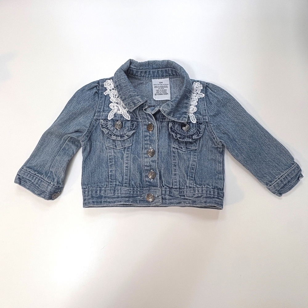 Carters Baby Girls Denim Jacket Lace Applique 12M 100% Cotton